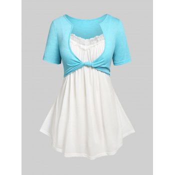 

Contrast Knot Faux Twinset Plus Size Tee, White