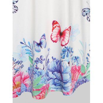 Floral Butterfly O Ring Colorblock Plus Size Tee