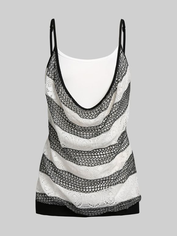 Plus Size Cowl Front Lace Overlay Tank Top - WHITE 4X | US 26-28