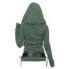 Hooded Cowl Front Belted Lace Up Sweater - DEEP GREEN S