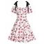 Flower Print Garden Party Dress Cold Shoulder Vacation Dress Tie Shoulder A Line Dress - WHITE L