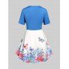 T-shirt Papillon Fleuri en Blocs de Couleurs Anneau en O de Grande Taille - Bleu L | US 12