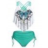 Maillot de Bain Tankini Gainant à Imprimé Papillon à Bretelle Croisée à Volants de Vacance - Vert clair XXL