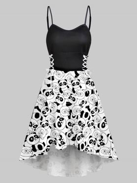 Summer Cute High Low Lace Up Panda Print Mini Dress