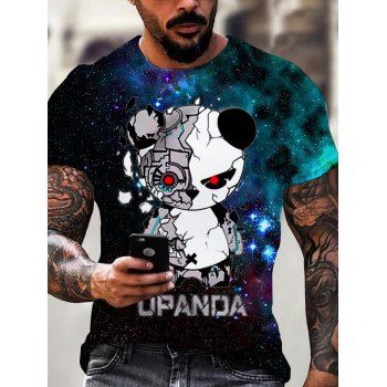 Robot Panda Galaxy Print Short Sleeve T-shirt