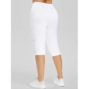 Plus Size Lace Up Eyelet Capri Leggings