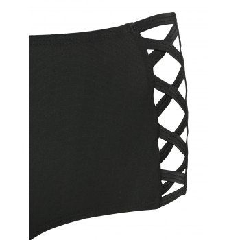 Kaufen Plaid Bat Print Flounce Cutout Criss Cross Tankini Swimwear. Bild