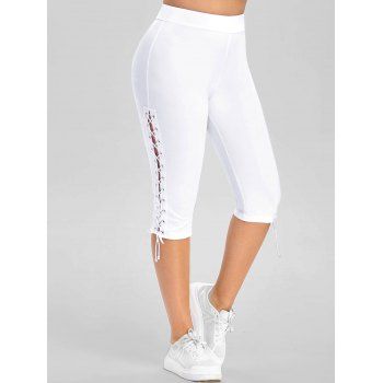 

Plus Size Lace Up Eyelet Capri Leggings, White