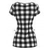 Corset Lace Up T Shirt Sweetheart Neck Plaid Checkerboard Tee - BLACK L