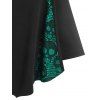Gothic Plunging V Neck Skull Lace Panel Corset Slit Skirted Tank Top - GREEN M