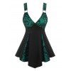 Gothic Plunging V Neck Skull Lace Panel Corset Slit Skirted Tank Top - GREEN XXXL