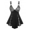 Gothic Plunging V Neck Skull Lace Panel Corset Slit Skirted Tank Top