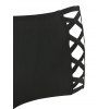 Plaid Bat Print Flounce Cutout Criss Cross Tankini Swimwear - BLACK XXXL