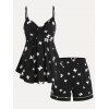 Butterfly Print Knot Cami Top and Shorts Plus Size Pajamas Set - BLACK 4X