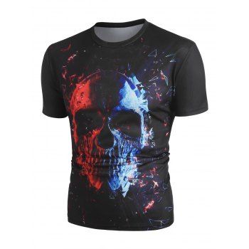 

Skull Print Perforated Short Sleeve Tee, Multicolor
