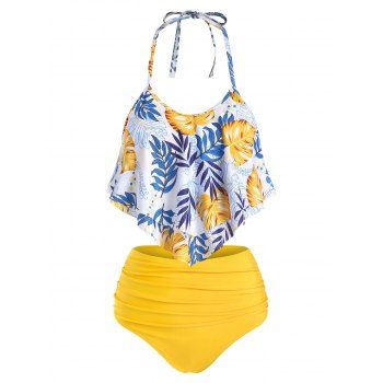 

Tropical Tummy Coverage Tankini Swimsuit Leaf Flounce Ruched Swimwear Set, Multicolor