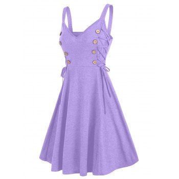 

Lace Up Mock Button A Line Cami Dress, Light purple