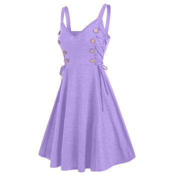 

Lace Up Mock Button A Line Cami Dress, Light purple