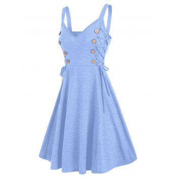 

Lace Up Mock Button A Line Cami Dress, Light blue