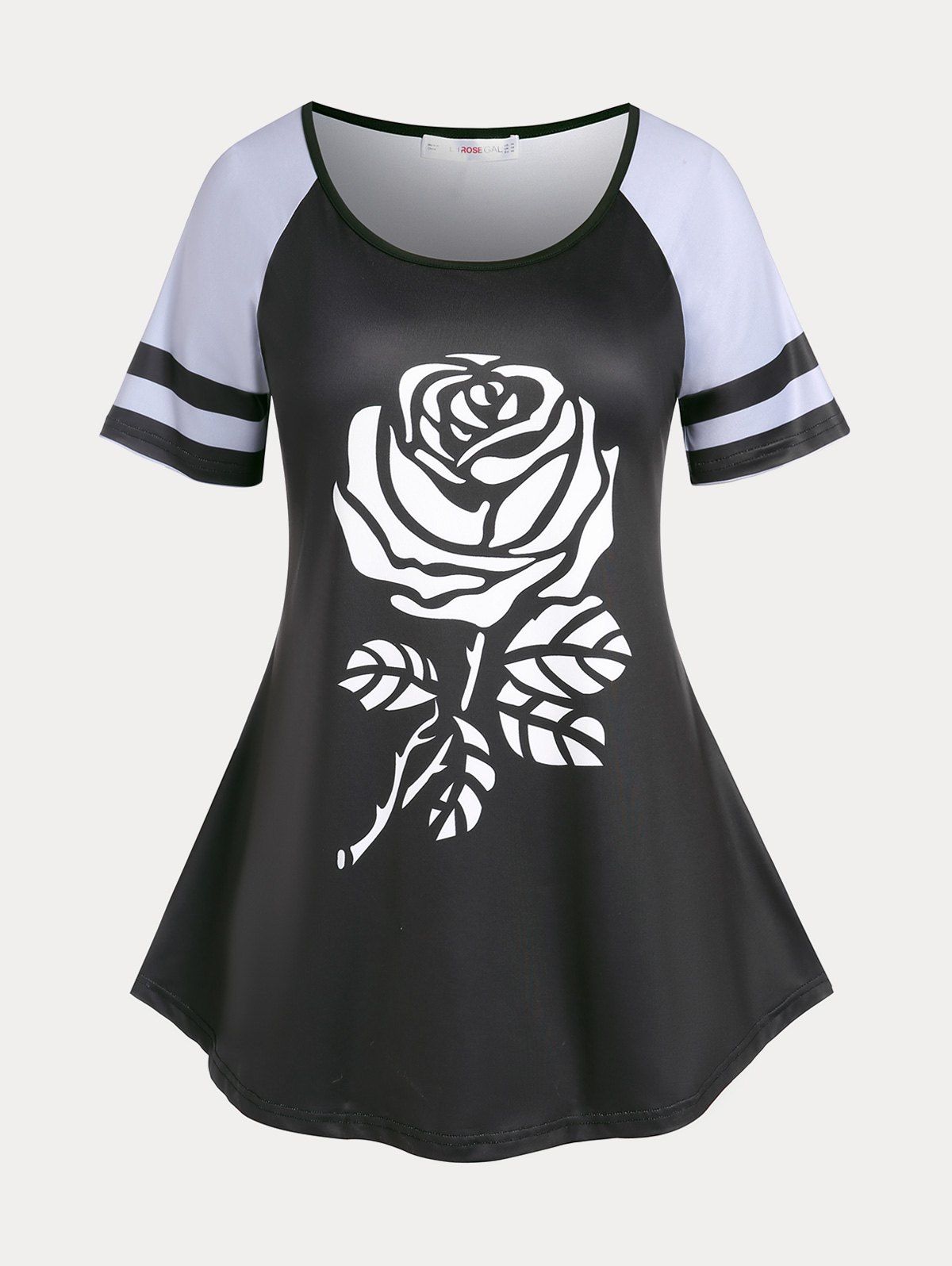 T-shirt à Imprimé Rose à Manches Raglan de Grande Taille - Noir M | US 10
