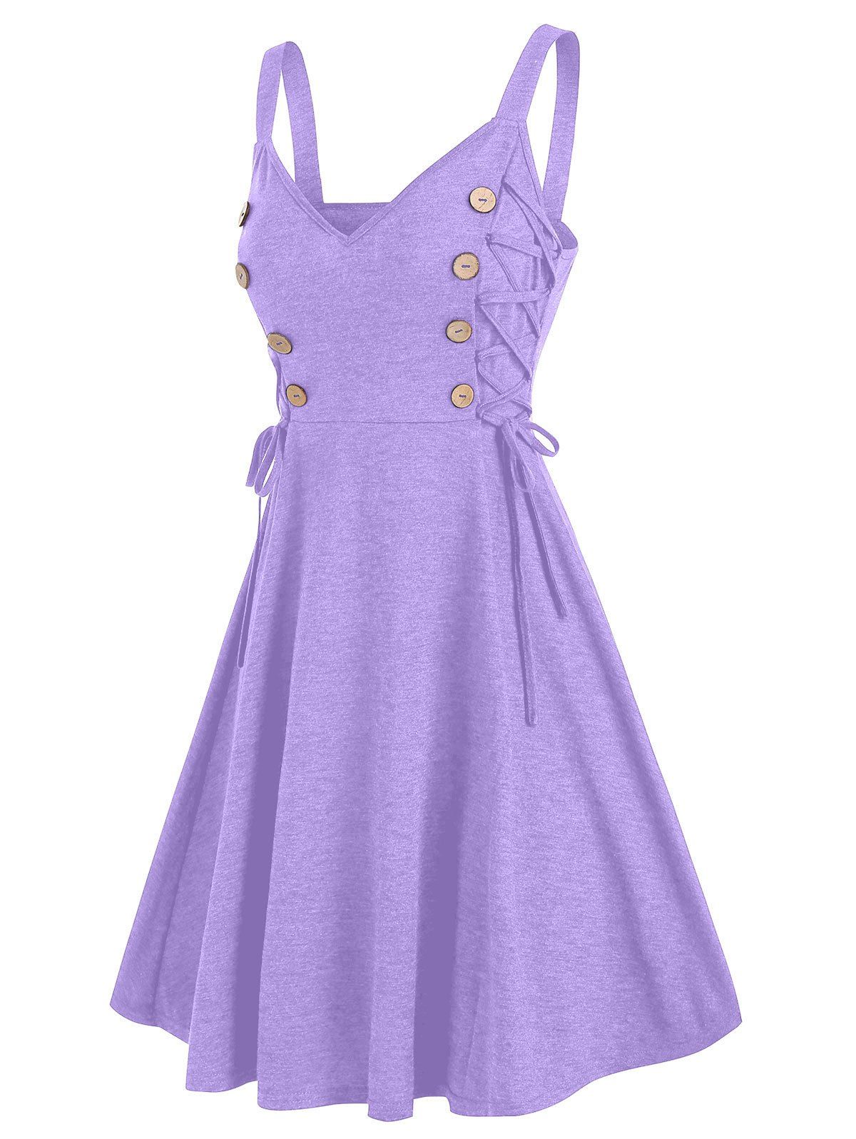 Lace Up Mock Button A Line Cami Dress - LIGHT PURPLE 3XL