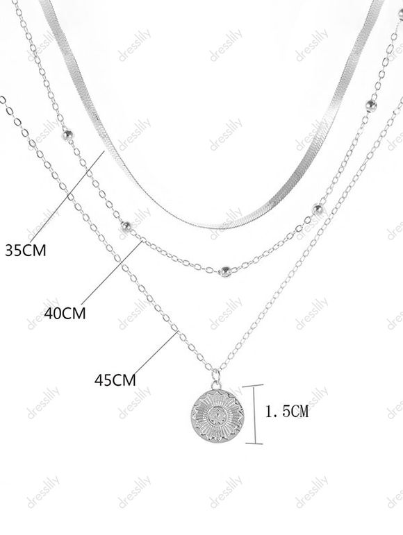 Collier Pendant Chaîne Floral Superposé - Argent 