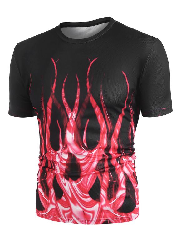 T-shirt à Imprimé Flamme à Manches Courtes - Rouge Vineux L