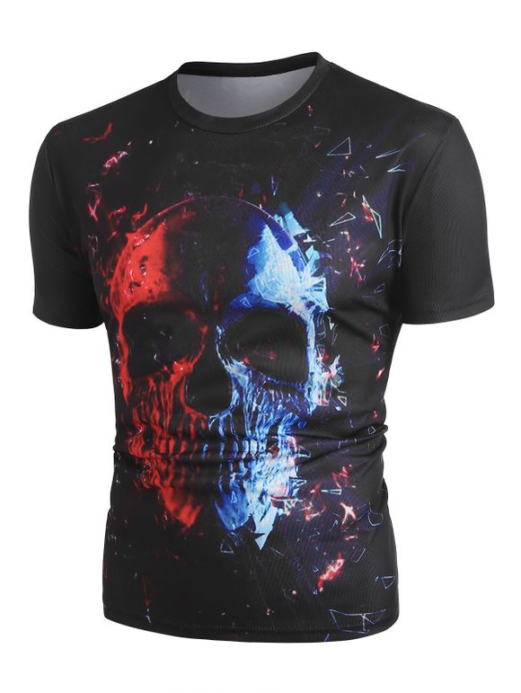 T-shirt Perforé à Imprimé Crâne à Manches Courtes - multicolor 3XL