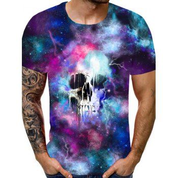 

Galaxy Skull Print Perforated Tee, Multicolor