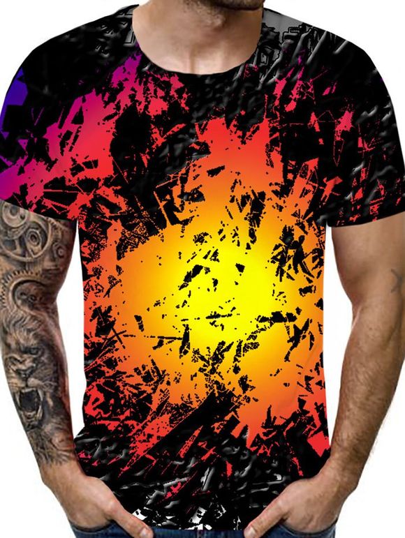T-shirt à Imprimé Flamme Abstrait à Manches Courtes - multicolor L