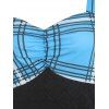 Robe Vintage à Carreaux Imprimée en Dentelle Insérée avec Nœud Papillon en Ligne A - Bleu M