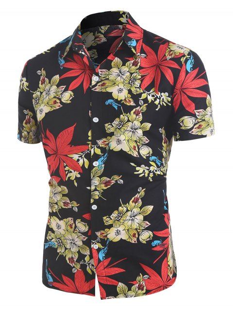 Hawaii Allover Flower Print Button Up Shirt