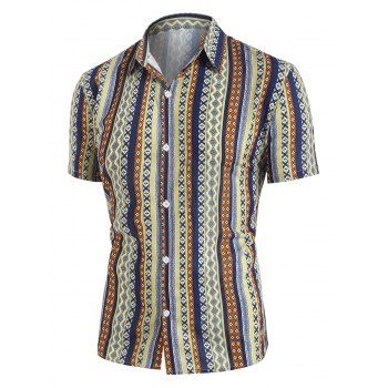 

Tribal Pattern Stripe Short Sleeve Shirt, Multicolor