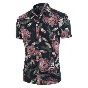 Allover Feather Print Button Up Shirt