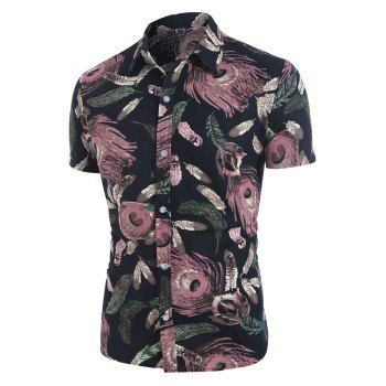 

Allover Feather Print Button Up Shirt, Multicolor