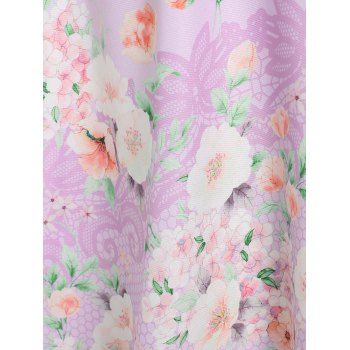Floral Print Garden Party Dress Contrast Knot Ruched Cami Dress Sleeveless A Line Dress