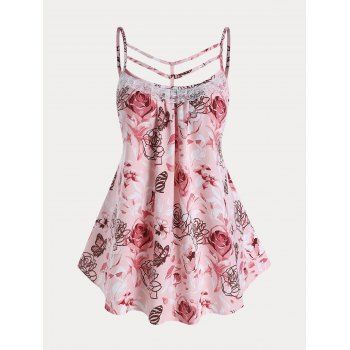 

Floral Backless Strappy Lace Panel Plus Size Tank Top, Light pink