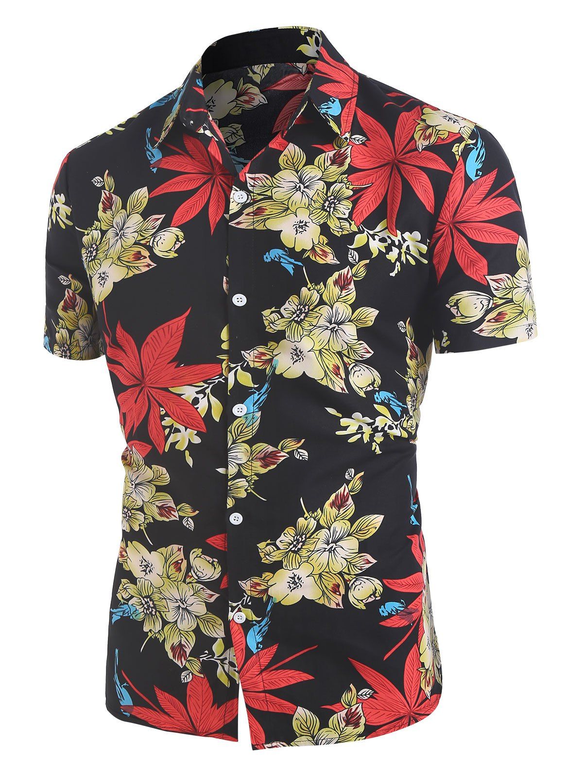Hawaii Allover Flower Print Button Up Shirt - multicolor 2XL