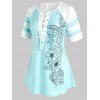 Plus Size T Shirt Print T Shirt Lace Up Colorblock Round Neck Summer Casual Tee - DEEP BLUE 4X