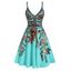 Summer Vacation Sundress Floral Leaf Printed Garden Party Dress Flare A Line Slip Mini Dress - WHITE M