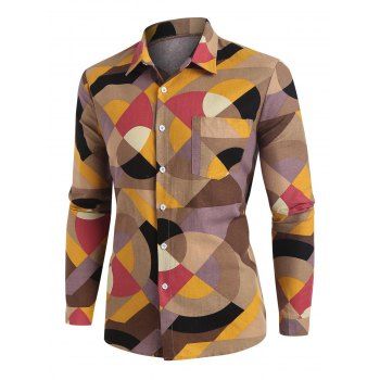 

Colorful Geometric Print Casual Shirt, Yellow