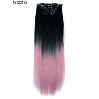 6Pcs Synthetic Ombre Straight Clip In Hair Extensions Wig