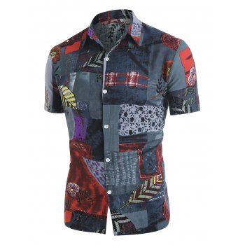 

Flower Leaf Patchwork Print Short Sleeve Shirt, Multicolor