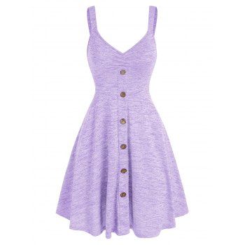 

Summer Sleeveless Mock Button Space Dye Strap Mini Dress, Light purple
