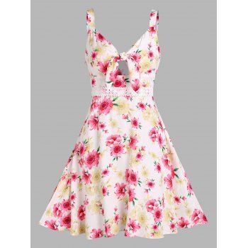 

Flower Print Tied Crochet Insert Dress, White