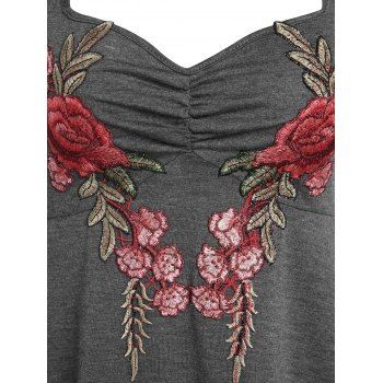 Embroidered Floral Cutout Cold Shoulder Ruched Flutter Sleeve Skirted Tee