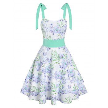 

Tie Strap Floral Print A Line Cami Dress, White