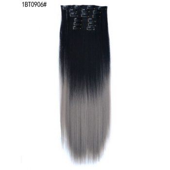 

6Pcs Synthetic Ombre Straight Clip In Hair Extensions Wig, Dark gray