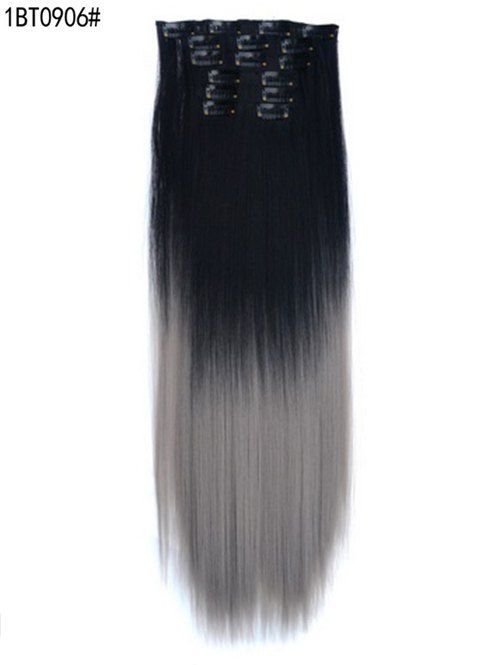 6Pcs Synthetic Ombre Straight Clip In Hair Extensions Wig - DARK GRAY 