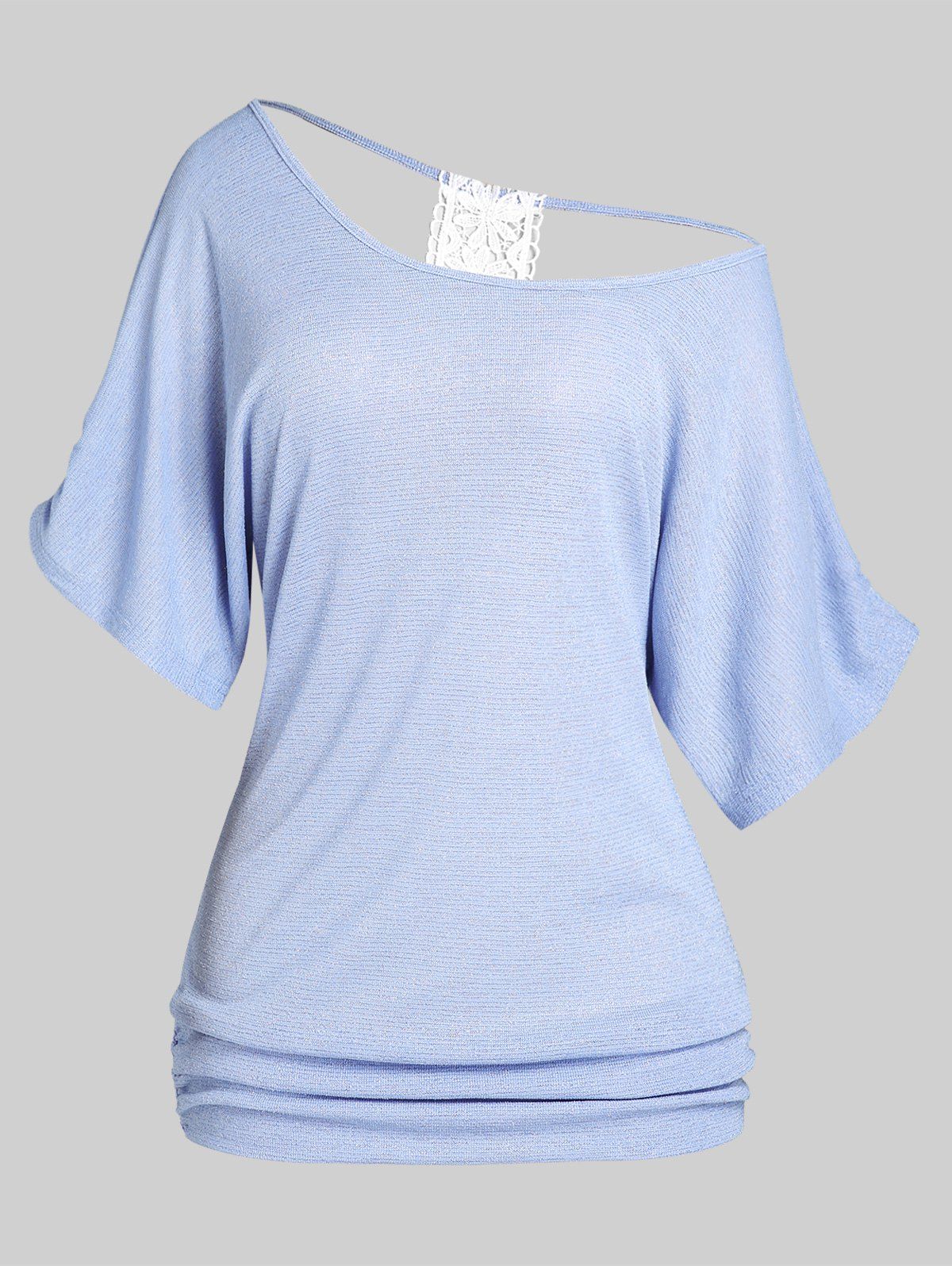 T-shirt Découpé Contrasté Panneau en Dentelle - Bleu clair M | US 10